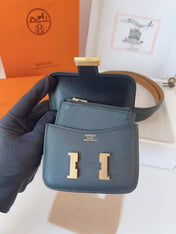 HM KELLY CONSTANCE SLIM WALLET BELT IN BLACK CALFSKIN GOLD HARDWARE
