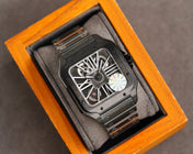 SANTOS DE CARTIE STAINLES STEEL SKELETON DIAL ALL BLACK