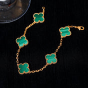 CLOVER 5 MOTIF MALACHITE PINK GOLD BRACELET