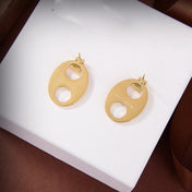 OVAL TAG GOLD EARRINGS