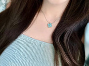 CLOVER MEDIUM TURQUOISE 1 DIAMOND SILVER NECKLACE