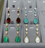 BOHEME 4 MOTIF CARNELIAN DROP GOLD EARRINGS