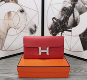 HM CLUTCH CONSTANCE 20.5 RED CALFSKIN SILVER HARDWARE