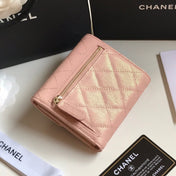 CC FLAP CARD HOLDER 11.5 PALE PINK GRAINED CALFSKIN GOLD ICON