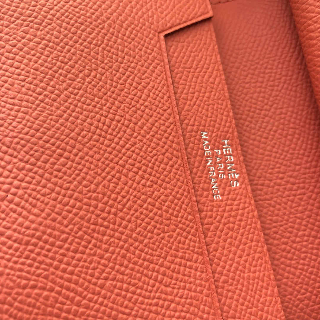 BEARN COMPACT WALLET 12 IN PUMPKIN ORANGE EPSOM LEATHER