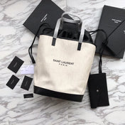 TEDDY 33 HANDBAG WHITE BLACK LINEN FABRIC