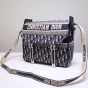 CAMP DOUBLE BUCKLE BAG 28 IN NAVY BLUE MONOGRAM OBLIQUE JACQUARD
