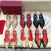 VLOGO SIGNATURE CREPE PINK CALFSKIN FLAT SLINGBACK PUMP