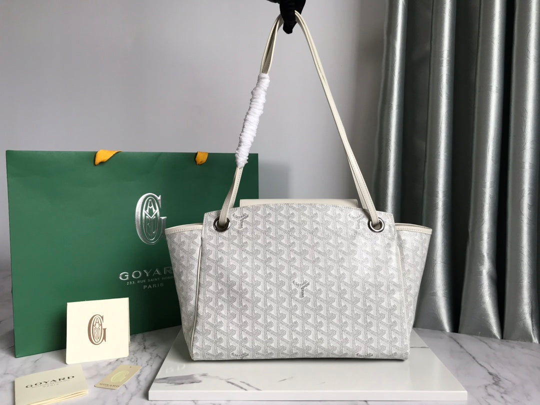 GOYA 26S ROUETTE PM TOTE BAG 30MM IN IVORY WHITE CANVAS AND CALFSKIN