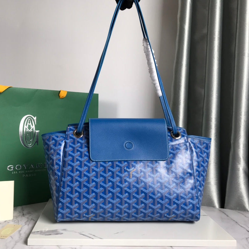 GOYA 26S ROUETTE PM TOTE BAG 30MM IN BLUE CANVAS AND CALFSKIN