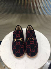 GG HORSEBIT LOAFER IN BLACK MIX RED WOOL AND LAMB FUR LINING