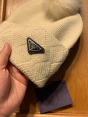 BEANIE HAT IN BISQUE BEIGE WOOL AND RABBIT FUR 361433
