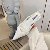 TRIANGLE LOGO SLINGBACK PUMPS IN WHITE GLOSSY CALFSKIN