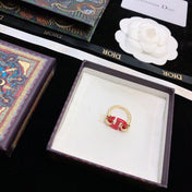 CD 26S RED ENAMEL LINK CHAIN RING IN GOLD METAL 633222