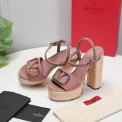 VLTN ESPADRILLE WEDGE SANDALS 25S 130 MM IN MUTED CLAY PINK LAMBSKIN WITH GOLD HARDWARE