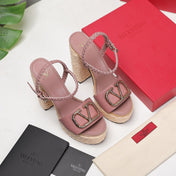 VLTN ESPADRILLE WEDGE SANDALS 25S 130 MM IN MUTED CLAY PINK LAMBSKIN WITH GOLD HARDWARE