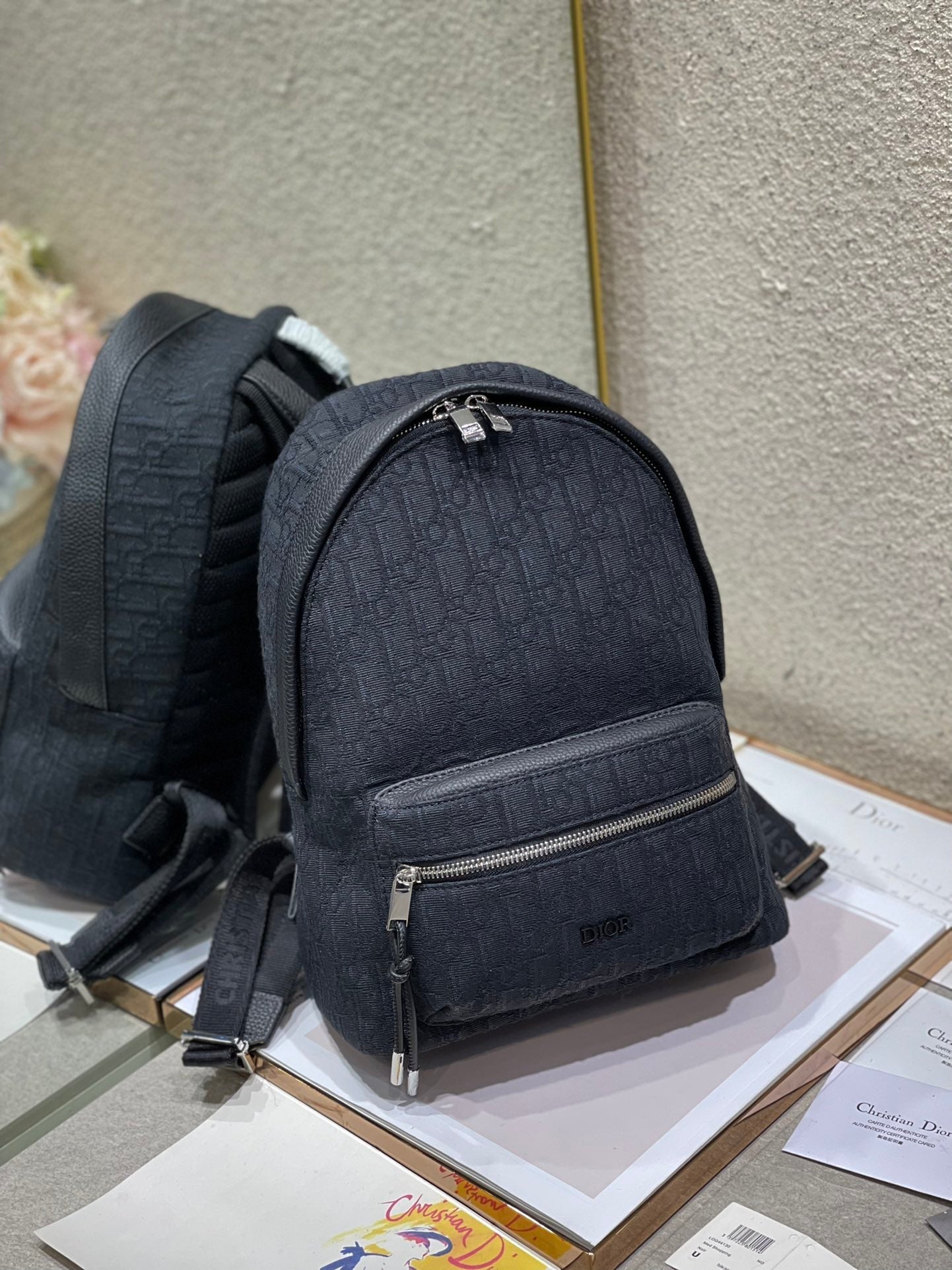 DIOR 26S RIDER BACKPACK 29 IN BLACK OBLIQUE JACQUARD