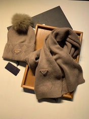 SET SCARF AND HAT IN MEDIUM BROWN WOOL AND RABBIT FUR 416364