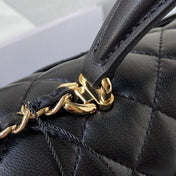 CHANEL 25S MINI FLAP BAG WITH TOP HANDLE 20 IN BLACK CALFSKIN GOLD HARDWARE
