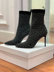 BALMAIN 26S BOOTS 105 MM IN BLACK FLYKNIT STYLE 19