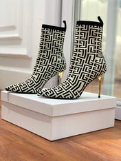 BALMAIN 26S BOOTS 105 MM IN BLACK AND LIGHT BEIGE FLYKNIT STYLE 9