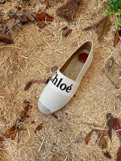 CHLOÉ 26S ESPADRILLE LOAFERS IN LIGHT BEIGE CANVAS