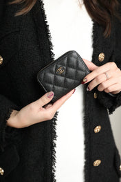 CC ZIPPED COIN BASIC PURSE 11 BLACK CAVIAR CALFSKIN GOLD ICON
