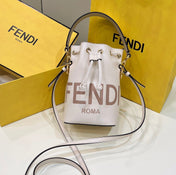 MON TRESOR MINI 18 BAG IN WHITE CALFSKIN FF WITH GOLD HARDWARE