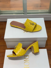 Summer Charms Sandals Mule Yellow Ostrich Brown Lambskin