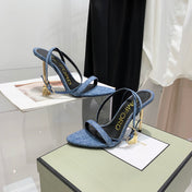 PADLOCK HIGH HEEL 10 CM SANDAL IN LIGHT BLUE DENIM