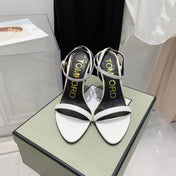 PADLOCK HIGH HEEL 10 CM SANDAL IN WHITE SHEEPSKIN