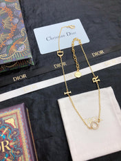 CD 26S DIOR LOGO CHAIN LAYERED NECKLACE IN GOLD TONE METAL WITH CRYSTAL 631007