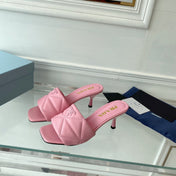 Pra Heeled Sandal 65 Pointed Sole Quilted Pink Leather
