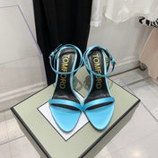 PADLOCK HIGH HEEL 10 CM SANDAL IN AQUA BLUE SHEEPSKIN