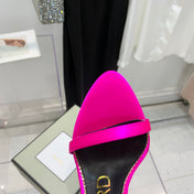 PADLOCK HIGH HEEL 10 CM SANDAL IN BRIGHT PINK SHEEPSKIN