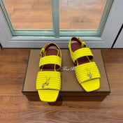 LP RAFFIA CHARMS STRAP FLATS SANDAL LEMON CALFSKIN
