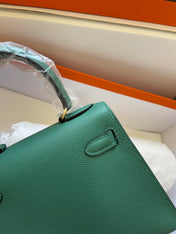 KELLY MINI 20 BAG IN DARK GREEN CALFSKIN WITH GOLD HARDWARE