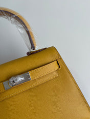 KELLY MINI 20 BAG IN DIJON YELLOW CALFSKIN WITH GOLD HARDWARE