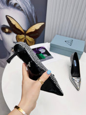 PRADA 26S POINTED TOE PUMPS STILETTO HEEL 95MM IN CRYSTAL EMBELLISHED STYLE 1