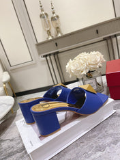 ONE STUD HEELED MULE 60 MM IN COBALT BLUE CALFSKIN