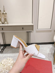 ONE STUD HEELED MULE 60 MM IN WHITE CALFSKIN
