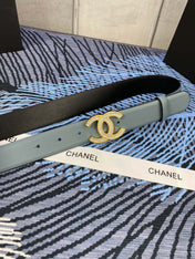 CHANEL 25S BELT 30 MM IN GREY BLUE CALFSKIN WITH GOLD HARDWARE 615102