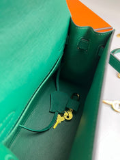 KELLY BAG 20 IN TEAL GREEN OSTRICH LEATHER WITH GOLD HARDWARE