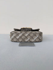 GG MINI 25 PRINTED SADDLE BAG IN EICRU BEIGE CANVAS