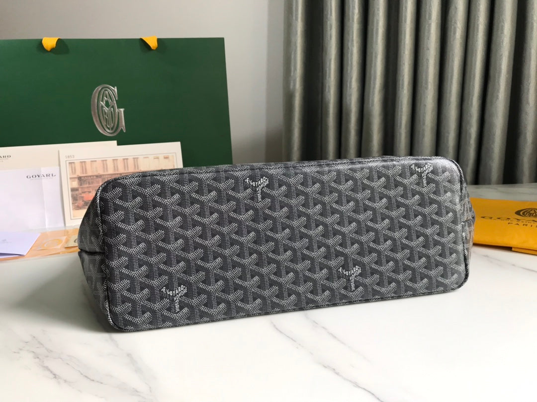 CHIEN GRIS BAG 33 IN GREY BLACK GOYARDINE CANVAS AND CALFSKIN TRIM