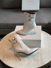 BALMAIN 26S LACE-UP ANKLE BOOTS 105 MM IN WHITE CALFSKIN