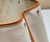 GARDEN PARTY 36CM IN WHITE TOILETS COTTON CANVAS AND BROWN CALFSKIN