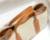 GARDEN PARTY 36CM IN WHITE TOILETS COTTON CANVAS AND BROWN CALFSKIN