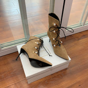 BALMAIN 26S BOOT 95 MM IN LIGHT BROWN SUEDE PEARL BUTTON