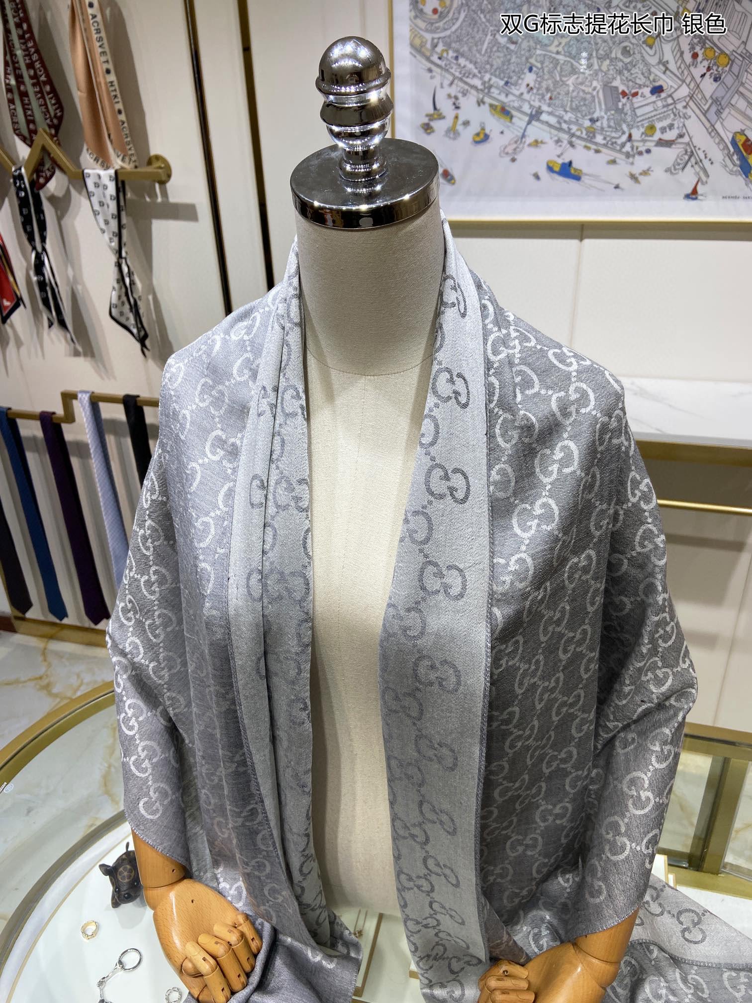 GUCCI 25S SCARF 200 IN CASHMERE SILK 706564